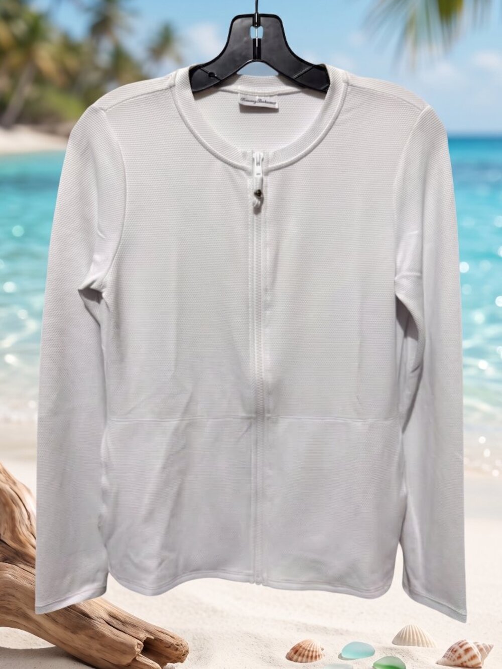 Tommy Bahama White Textured Full Zip Cardigan Jacket Pineapple Pull - Picture 2 of 15